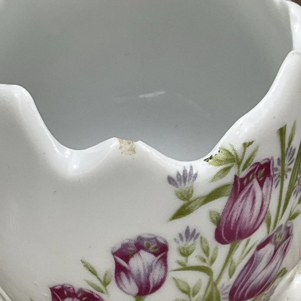 Ceramic Footed Vintage‎ Egg Vase/Planter Hand Painted Tulips Made In Japan 5525